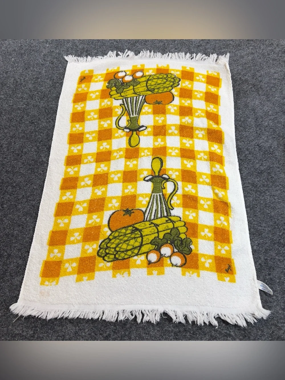 Vintage Harvest Kitchen Towel Corn Tomato Gingham Terry Cloth Made USA Cotton